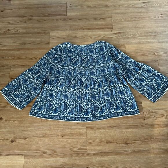 Max Studio Womens Blue Pleated Paisley Blouse Sz 2X Plus Office Workwear Casual - Picture 1 of 8